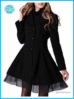 Womens Wool Blend Peacoat Double Breasted Mesh Hem Skirted Winter Coat